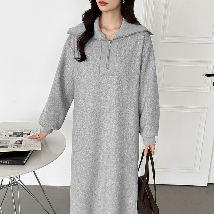 裏起毛 ハーフジップワンピース ロングワンピース | COCOMOMO | 詳細画像24 