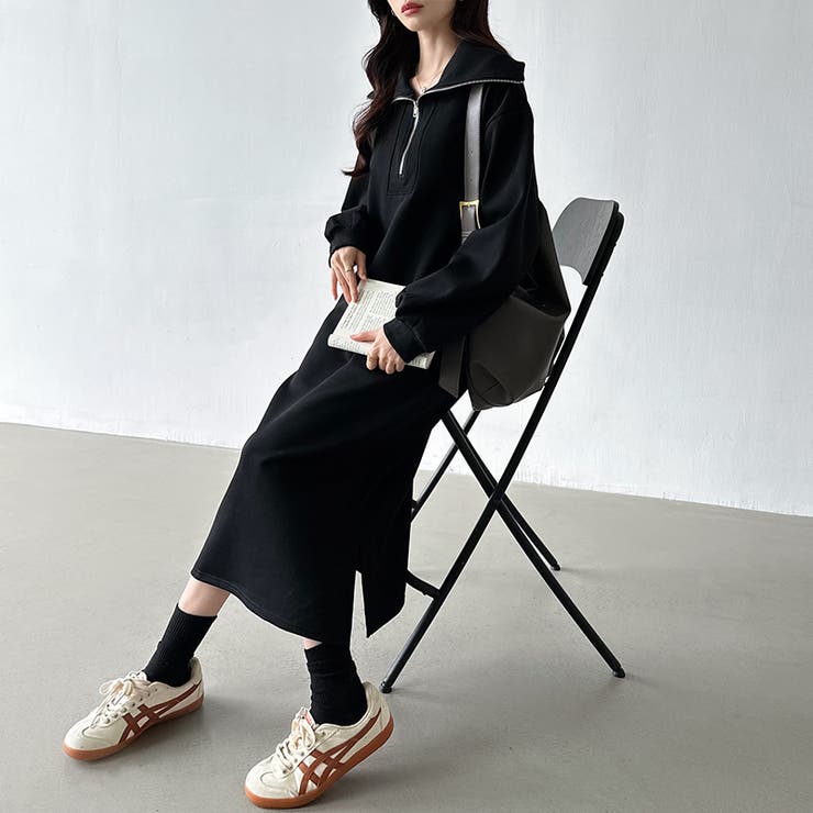 裏起毛 ハーフジップワンピース ロングワンピース | COCOMOMO | 詳細画像28 