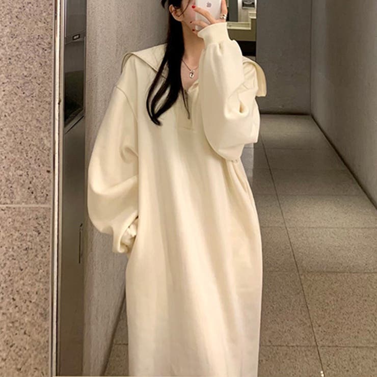 裏起毛 ハーフジップワンピース ロングワンピース | COCOMOMO | 詳細画像7 