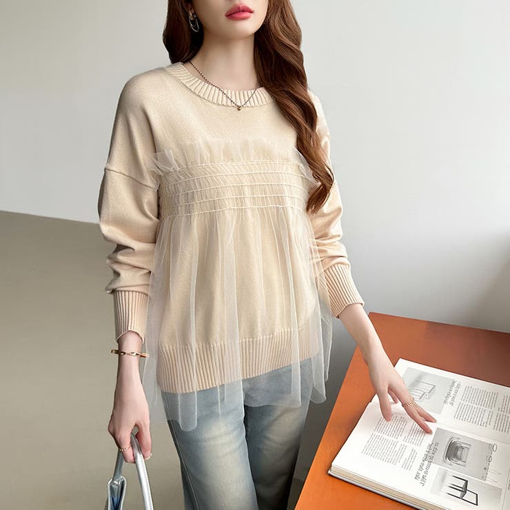 チュールドッキングニット ビスチェ風トップス チュニック | COCOMOMO | 詳細画像18 