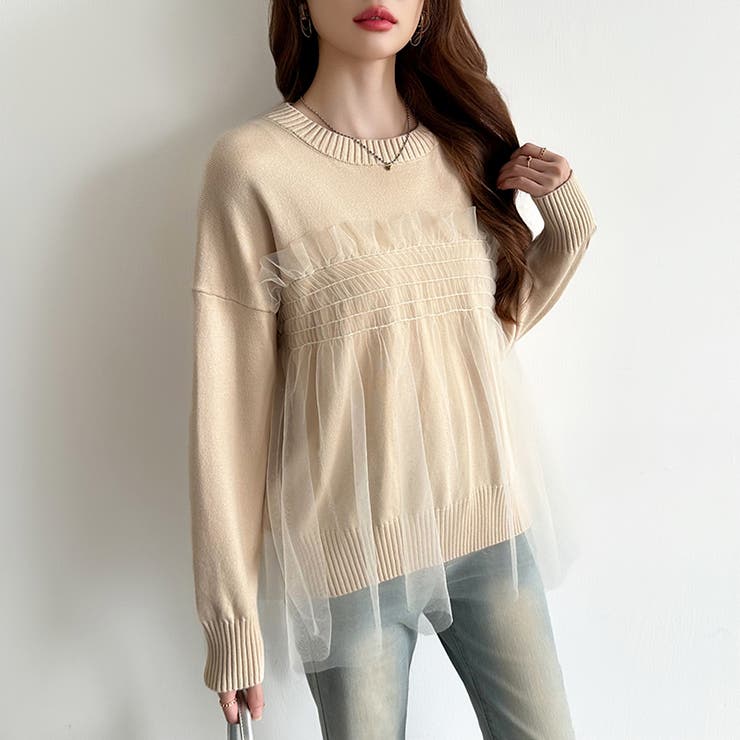 チュールドッキングニット ビスチェ風トップス チュニック | COCOMOMO | 詳細画像21 