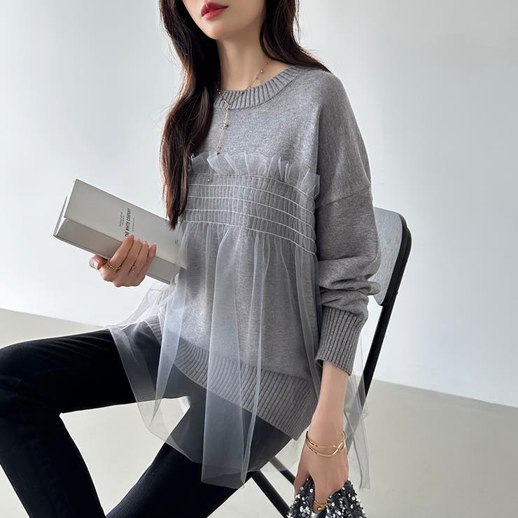 チュールドッキングニット ビスチェ風トップス チュニック | COCOMOMO | 詳細画像6 