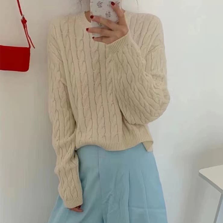 ケーブルニット ショート丈 ニットセーター | COCOMOMO | 詳細画像3 