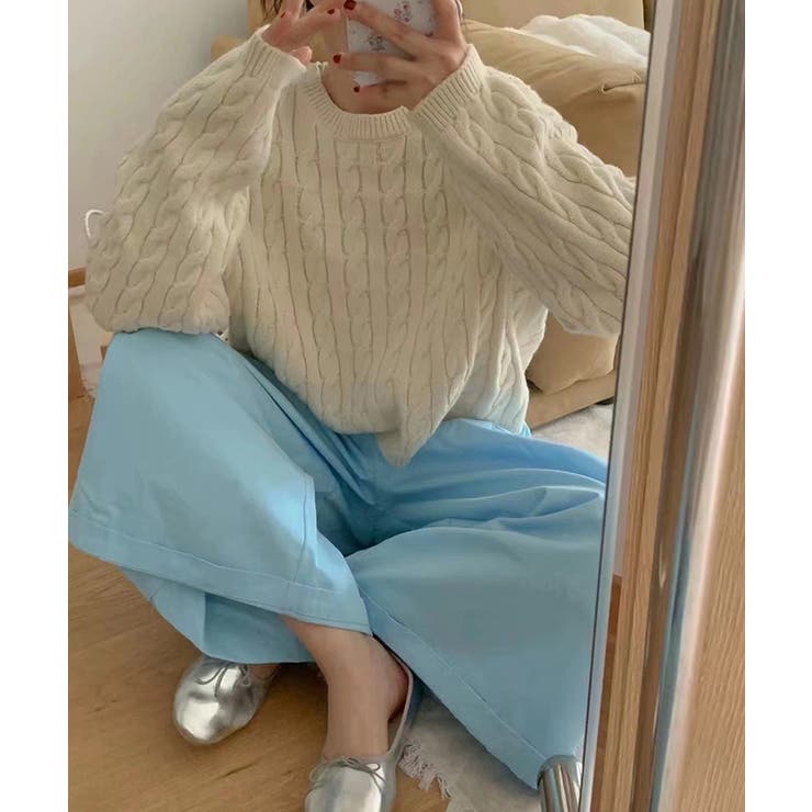 ケーブルニット ショート丈 ニットセーター | COCOMOMO | 詳細画像4 