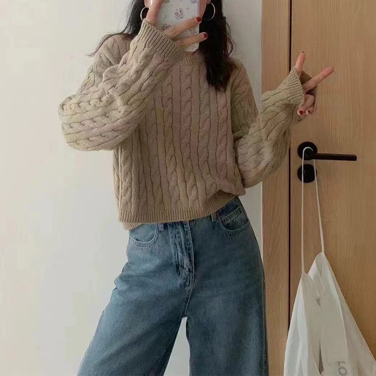 ケーブルニット ショート丈 ニットセーター | COCOMOMO | 詳細画像5 