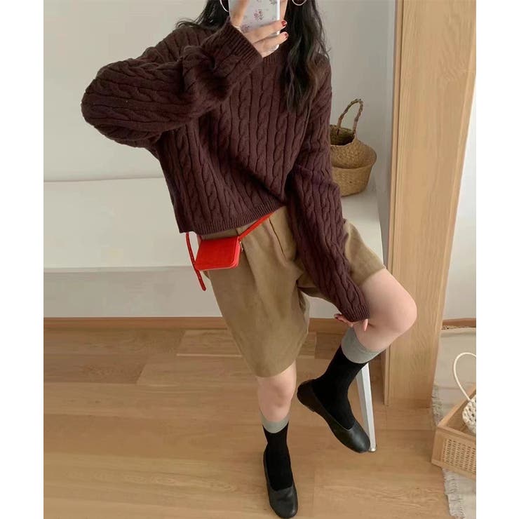 ケーブルニット ショート丈 ニットセーター | COCOMOMO | 詳細画像8 