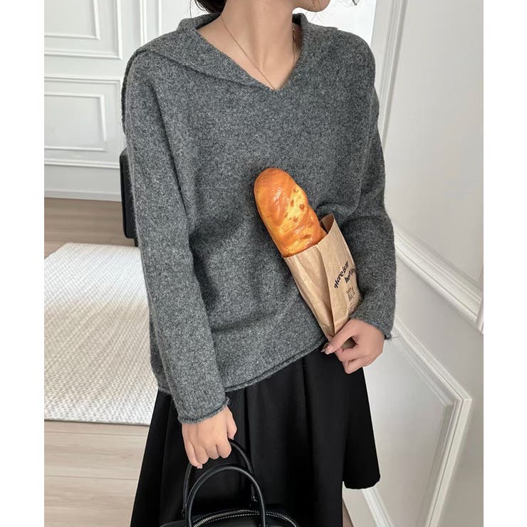 セーラーカラーニット Vネック プルオーバーニット | COCOMOMO | 詳細画像9 