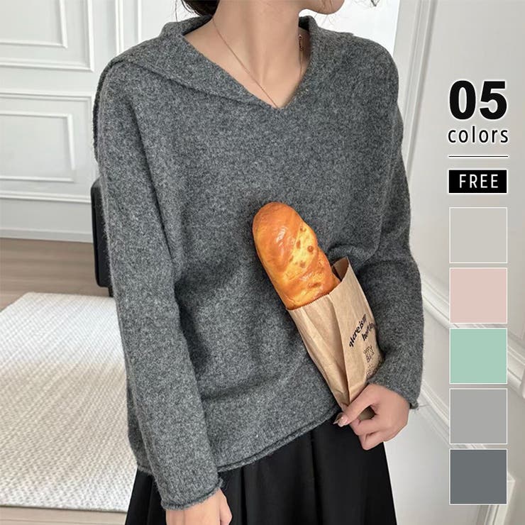 ダークグレー | セーラーカラーニット Vネック プルオーバーニット | COCOMOMO