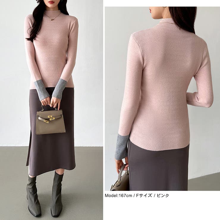 配色ニット リブニット ハイネック | COCOMOMO | 詳細画像11 