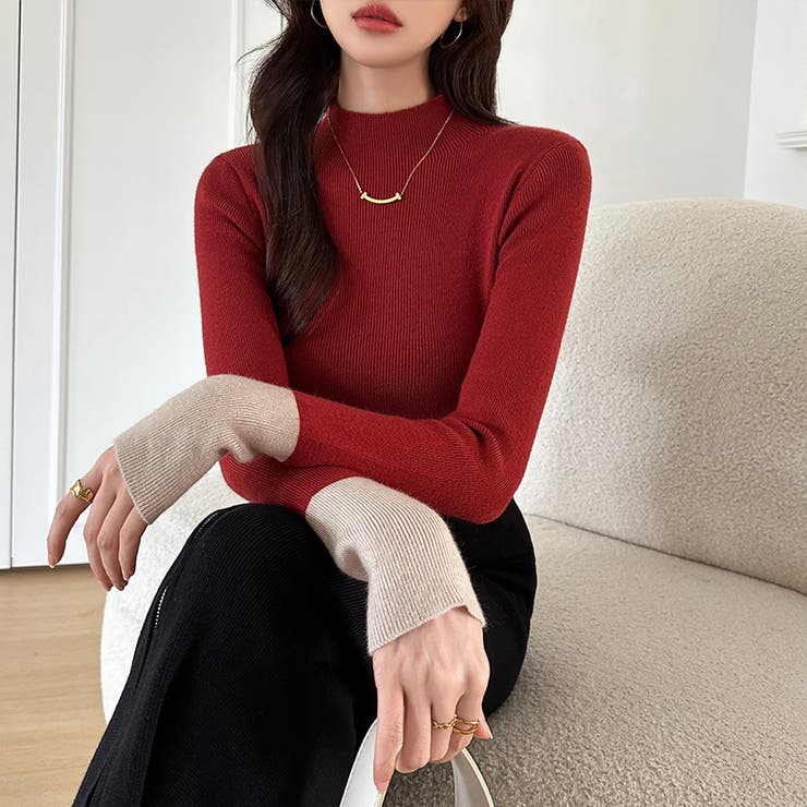 配色ニット リブニット ハイネック | COCOMOMO | 詳細画像16 