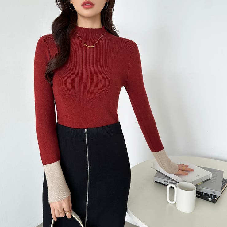 配色ニット リブニット ハイネック | COCOMOMO | 詳細画像18 