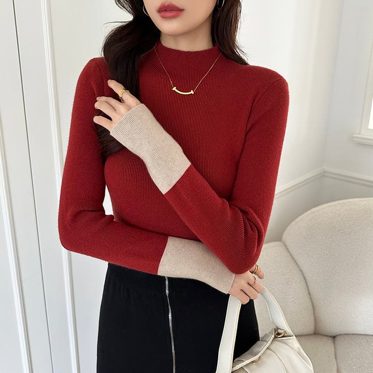 配色ニット リブニット ハイネック | COCOMOMO | 詳細画像19 