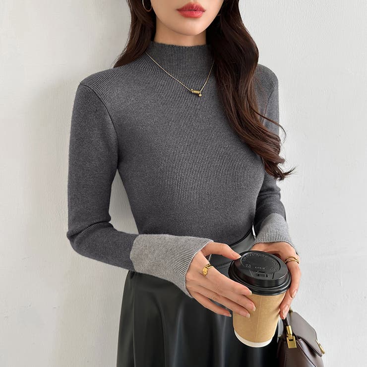 配色ニット リブニット ハイネック | COCOMOMO | 詳細画像2 