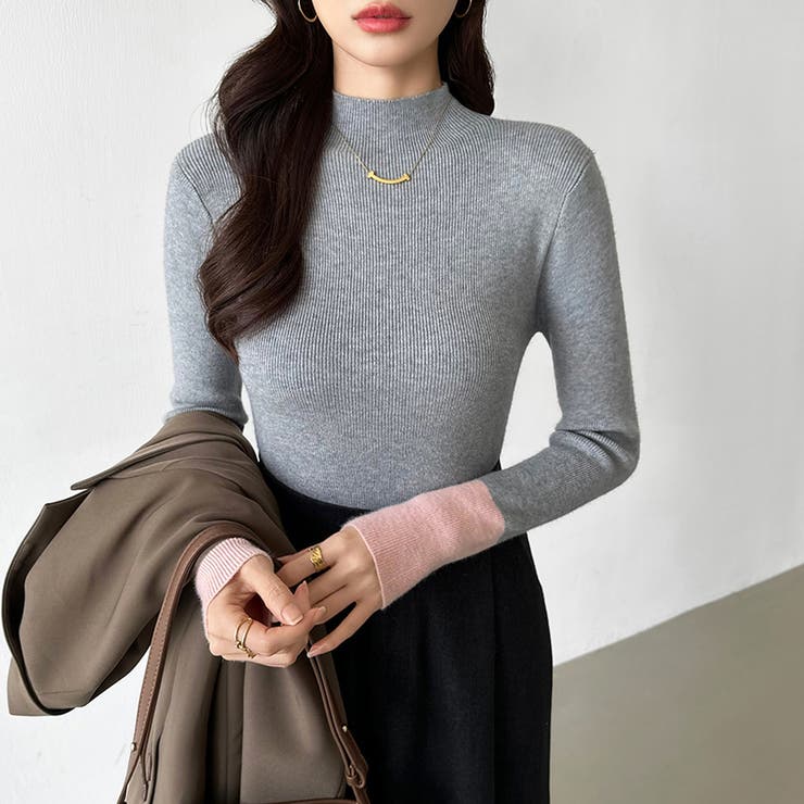 配色ニット リブニット ハイネック | COCOMOMO | 詳細画像20 