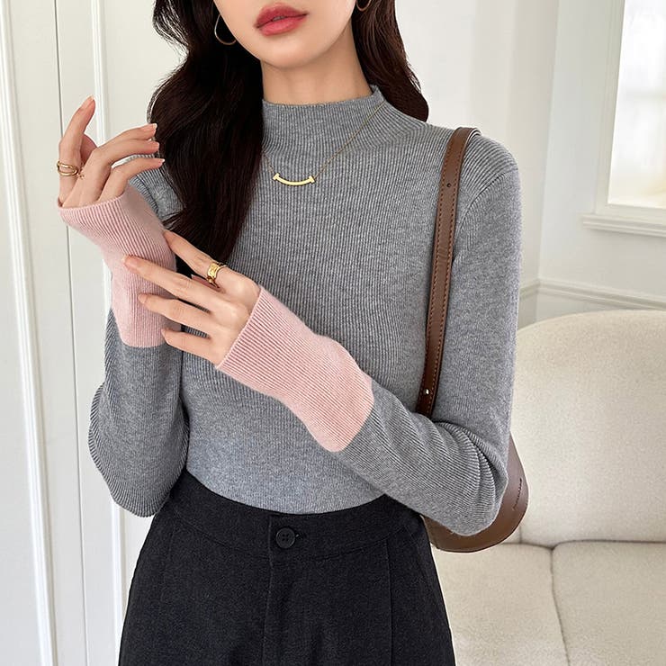 配色ニット リブニット ハイネック | COCOMOMO | 詳細画像22 