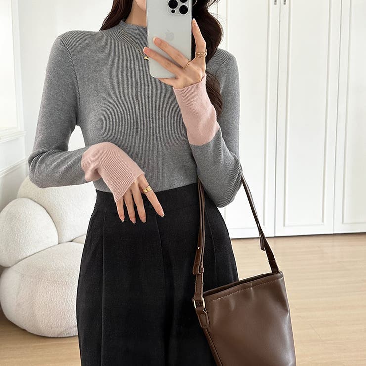 配色ニット リブニット ハイネック | COCOMOMO | 詳細画像25 