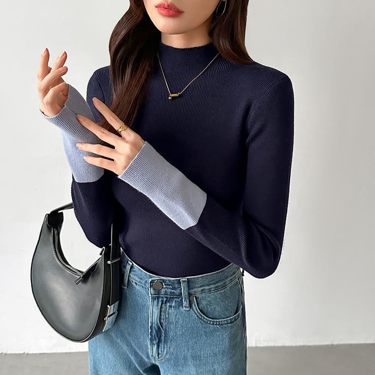 配色ニット リブニット ハイネック | COCOMOMO | 詳細画像26 