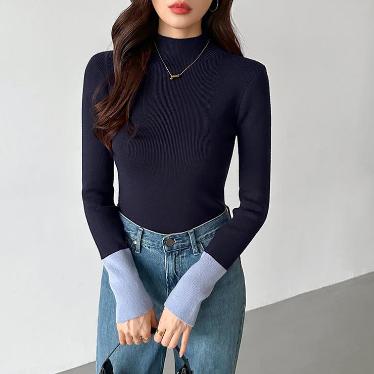 配色ニット リブニット ハイネック | COCOMOMO | 詳細画像27 