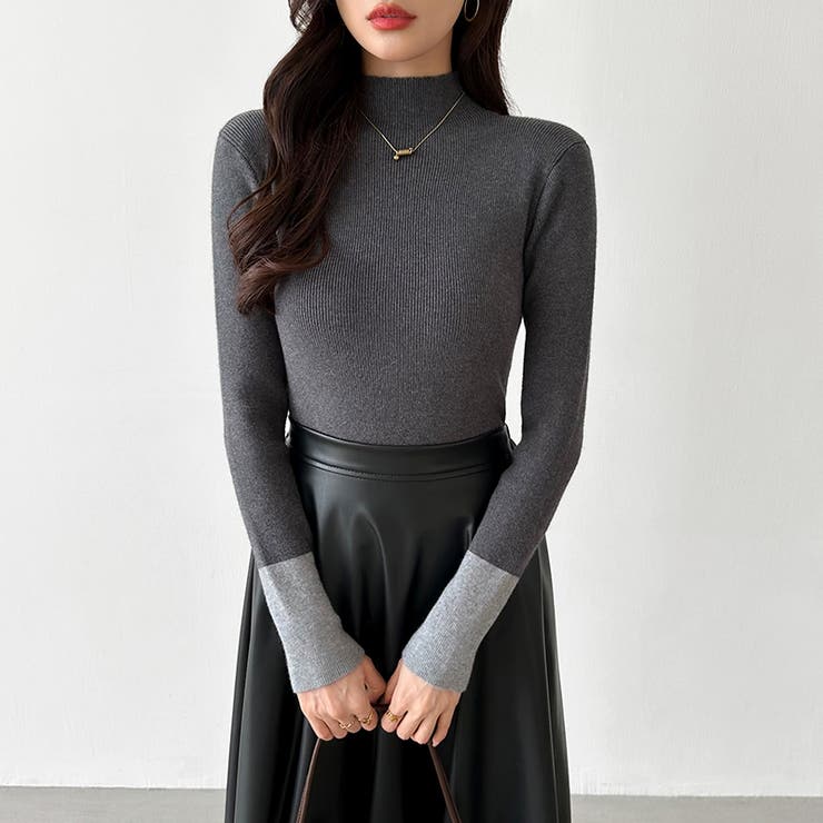 配色ニット リブニット ハイネック | COCOMOMO | 詳細画像3 