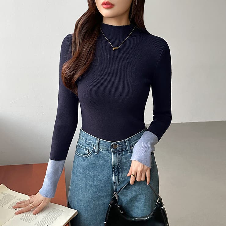 配色ニット リブニット ハイネック | COCOMOMO | 詳細画像30 