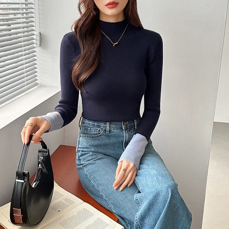 配色ニット リブニット ハイネック | COCOMOMO | 詳細画像31 