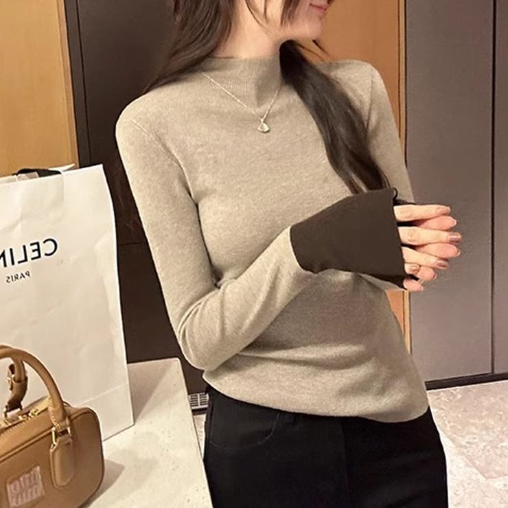 配色ニット リブニット ハイネック | COCOMOMO | 詳細画像36 