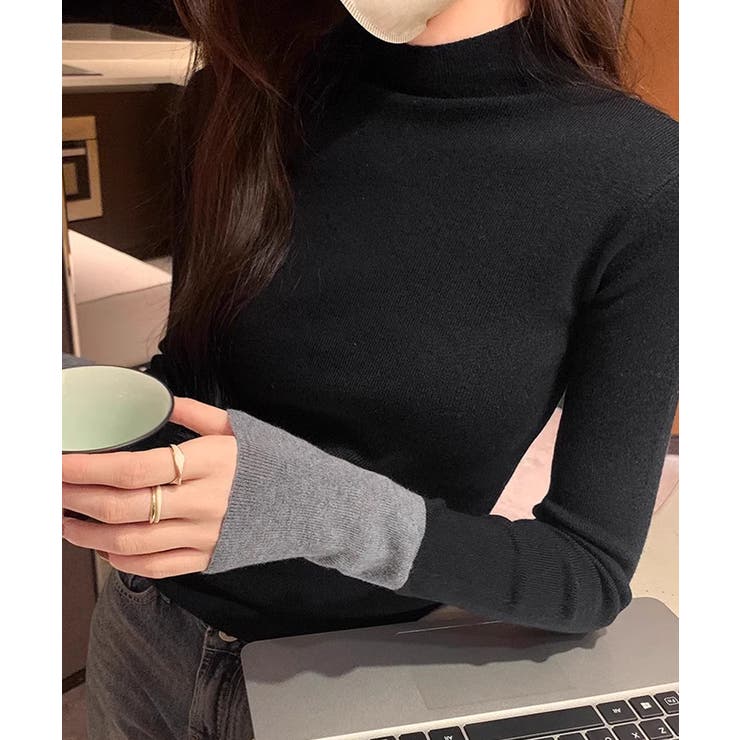 配色ニット リブニット ハイネック | COCOMOMO | 詳細画像43 