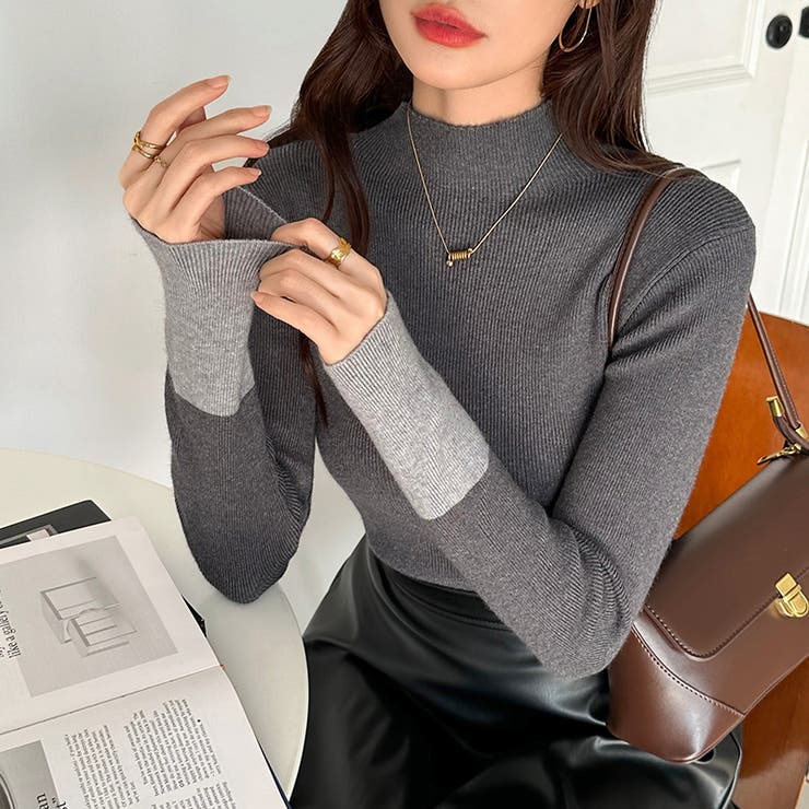 配色ニット リブニット ハイネック | COCOMOMO | 詳細画像7 