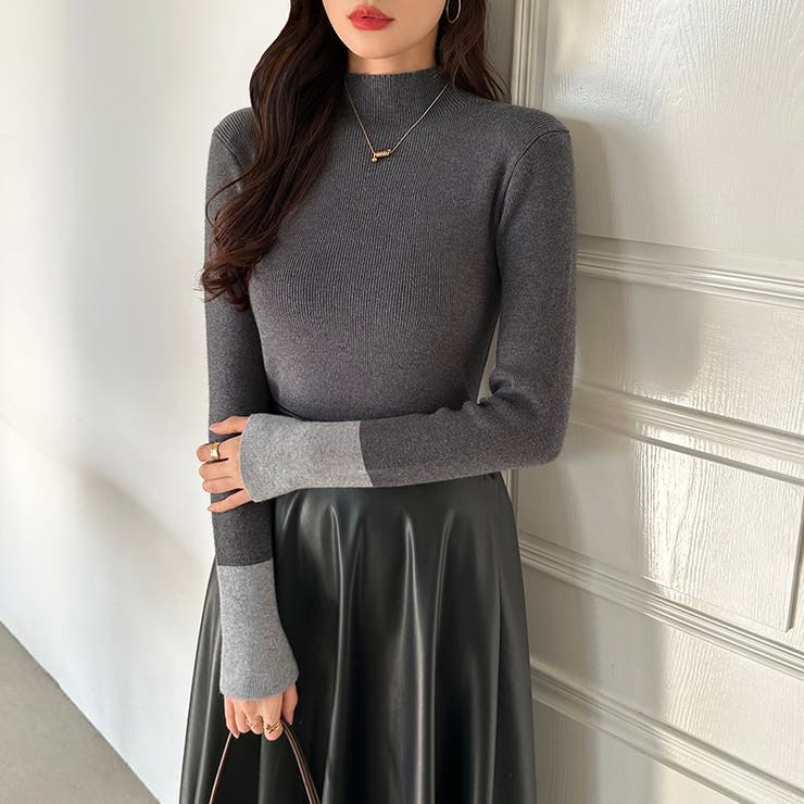 配色ニット リブニット ハイネック | COCOMOMO | 詳細画像6 