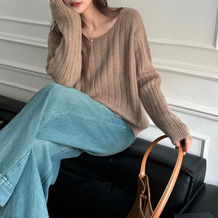 リブニット ざっくりラウンドネック オフィスカジュアル | COCOMOMO | 詳細画像11 