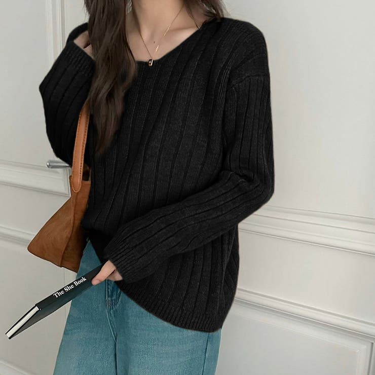 リブニット ざっくりラウンドネック オフィスカジュアル | COCOMOMO | 詳細画像12 