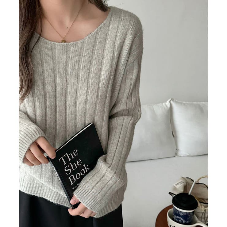 リブニット ざっくりラウンドネック オフィスカジュアル | COCOMOMO | 詳細画像5 