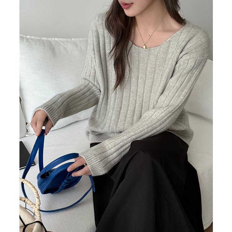 リブニット ざっくりラウンドネック オフィスカジュアル | COCOMOMO | 詳細画像6 