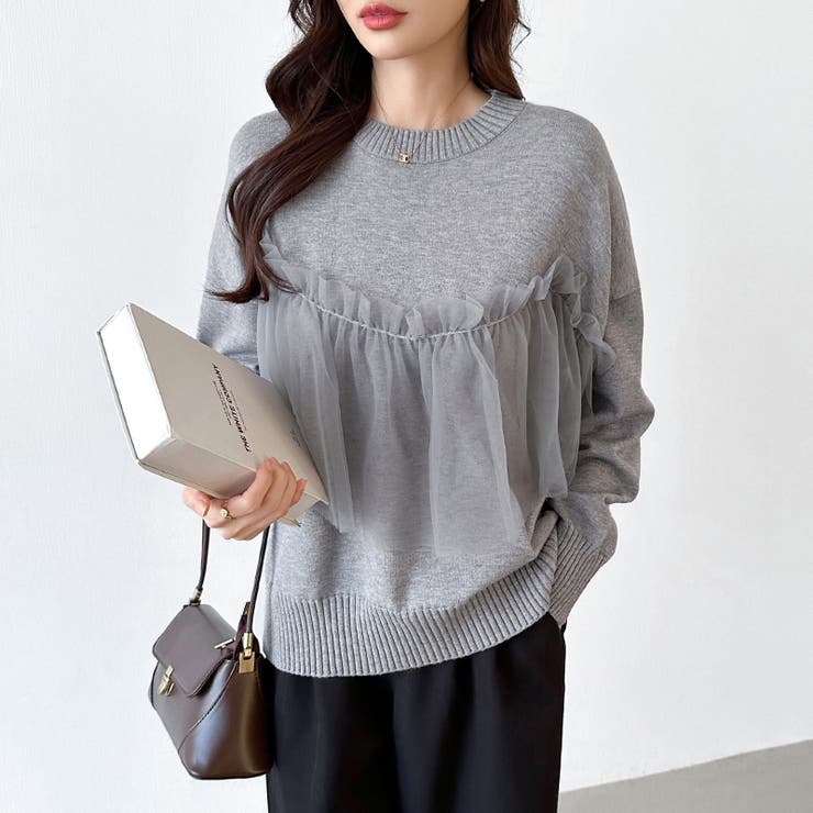 チュールドッキングニット ビスチェ風 クルーネックニット | COCOMOMO | 詳細画像14 