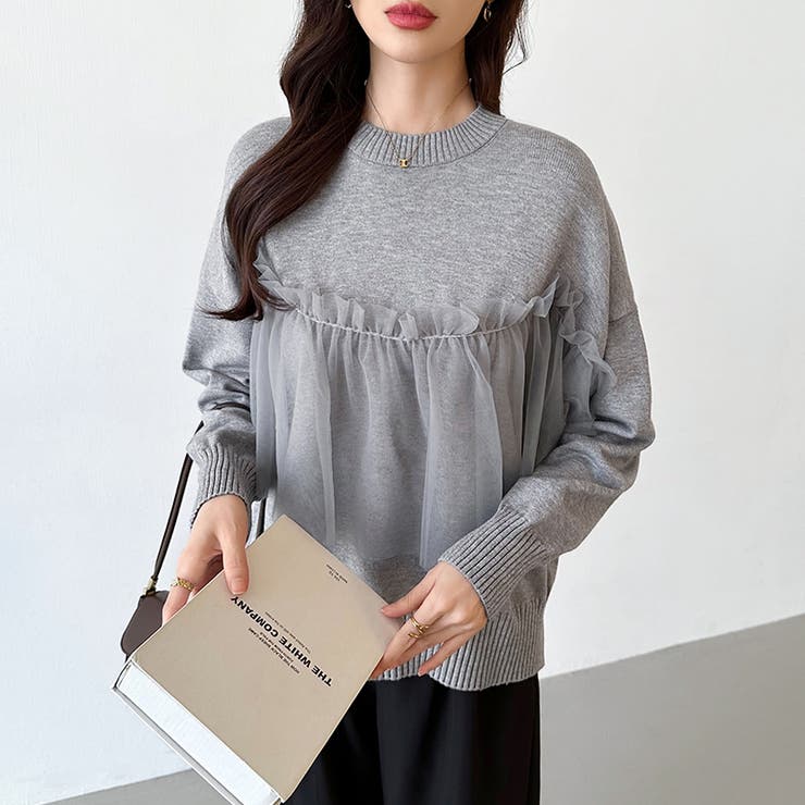 チュールドッキングニット ビスチェ風 クルーネックニット | COCOMOMO | 詳細画像15 