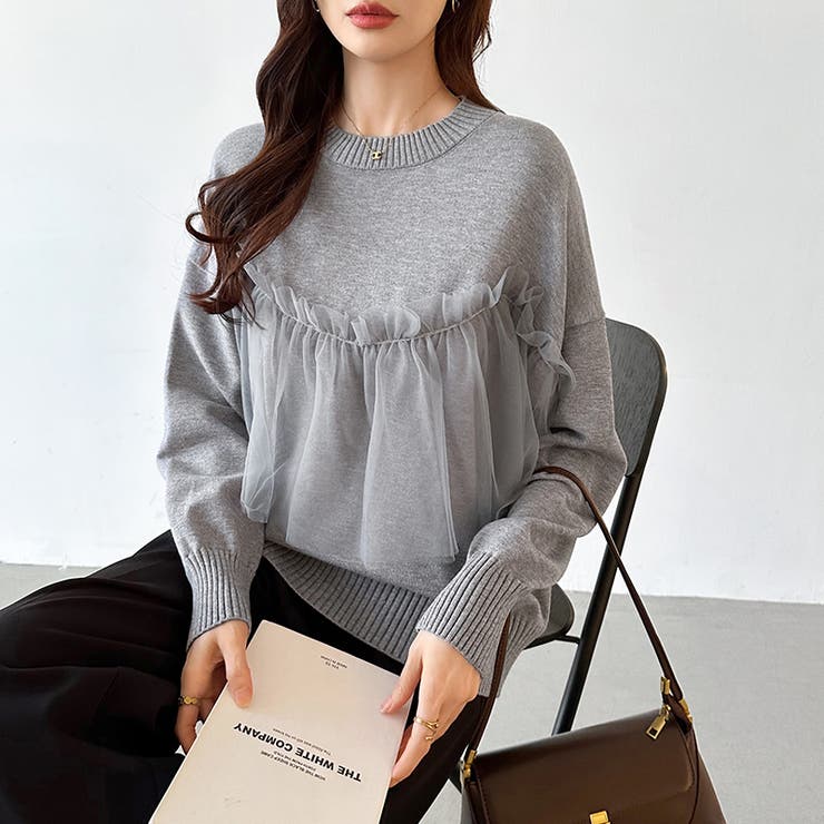 チュールドッキングニット ビスチェ風 クルーネックニット | COCOMOMO | 詳細画像19 