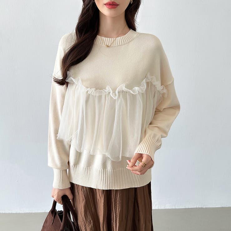 チュールドッキングニット ビスチェ風 クルーネックニット | COCOMOMO | 詳細画像2 