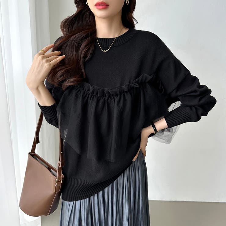 チュールドッキングニット ビスチェ風 クルーネックニット | COCOMOMO | 詳細画像20 