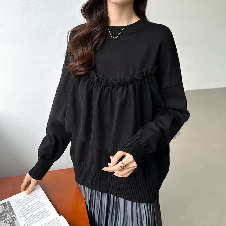 チュールドッキングニット ビスチェ風 クルーネックニット | COCOMOMO | 詳細画像22 