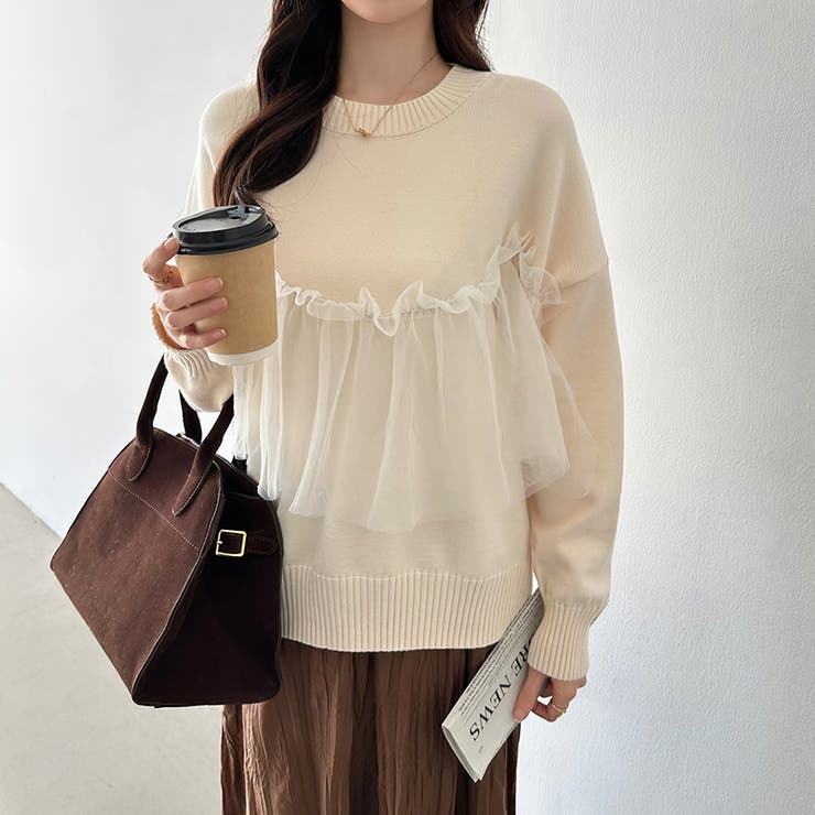 チュールドッキングニット ビスチェ風 クルーネックニット | COCOMOMO | 詳細画像4 