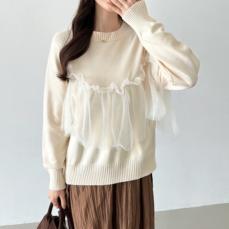 チュールドッキングニット ビスチェ風 クルーネックニット | COCOMOMO | 詳細画像6 