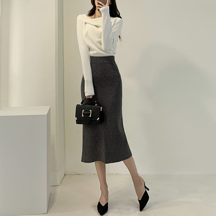 イレギュラーネックニット オフィスカジュアル きれいめニット | COCOMOMO | 詳細画像12 