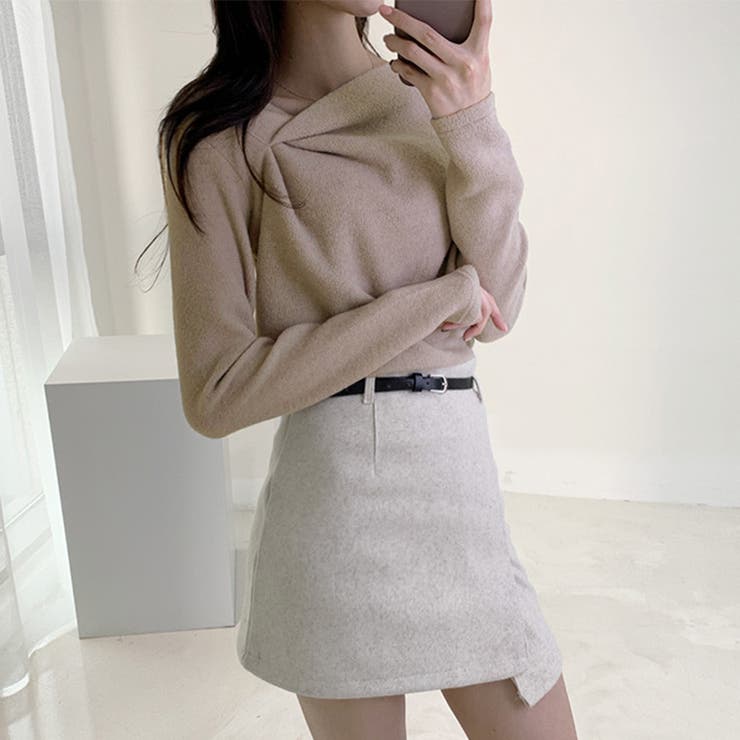 イレギュラーネックニット オフィスカジュアル きれいめニット | COCOMOMO | 詳細画像16 