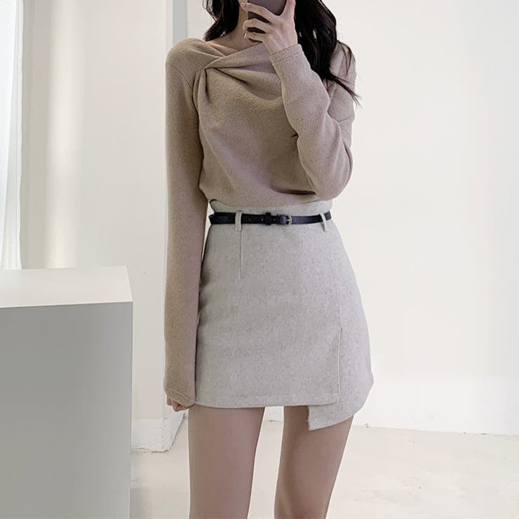 イレギュラーネックニット オフィスカジュアル きれいめニット | COCOMOMO | 詳細画像17 