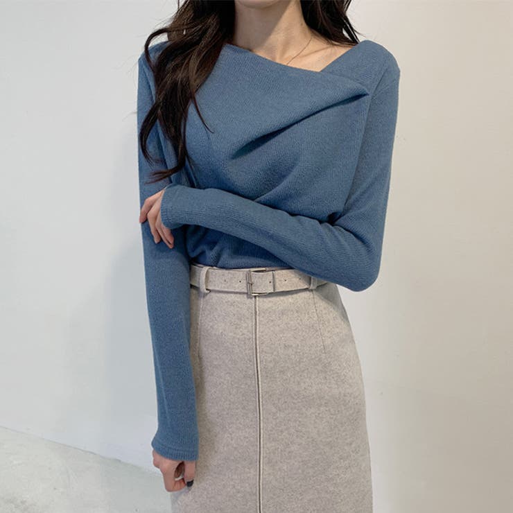 イレギュラーネックニット オフィスカジュアル きれいめニット | COCOMOMO | 詳細画像2 