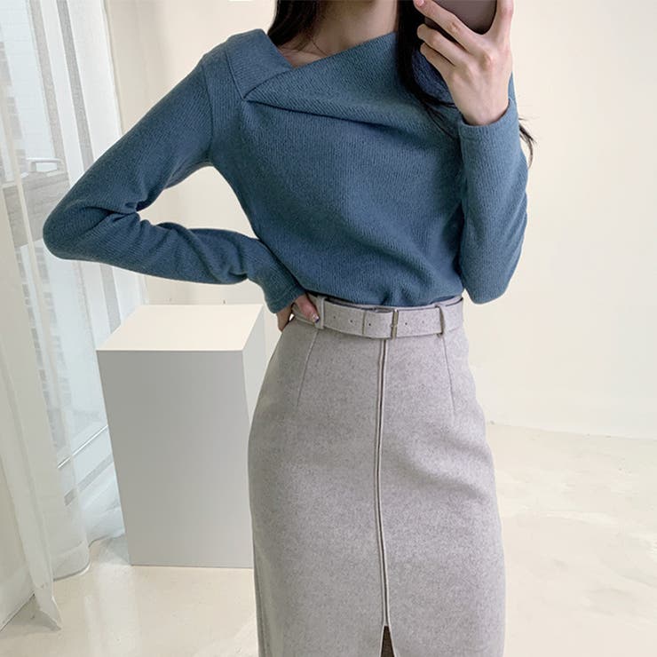 イレギュラーネックニット オフィスカジュアル きれいめニット | COCOMOMO | 詳細画像4 