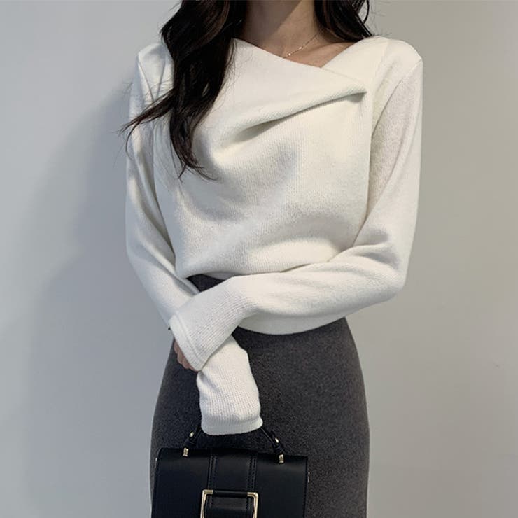 イレギュラーネックニット オフィスカジュアル きれいめニット | COCOMOMO | 詳細画像7 