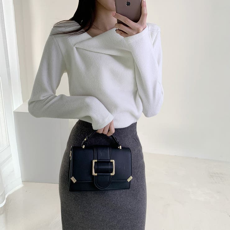 イレギュラーネックニット オフィスカジュアル きれいめニット | COCOMOMO | 詳細画像9 