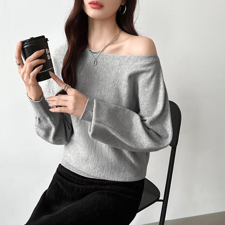 ボートネックニット ワンショルダー オフショルダー | COCOMOMO | 詳細画像32 