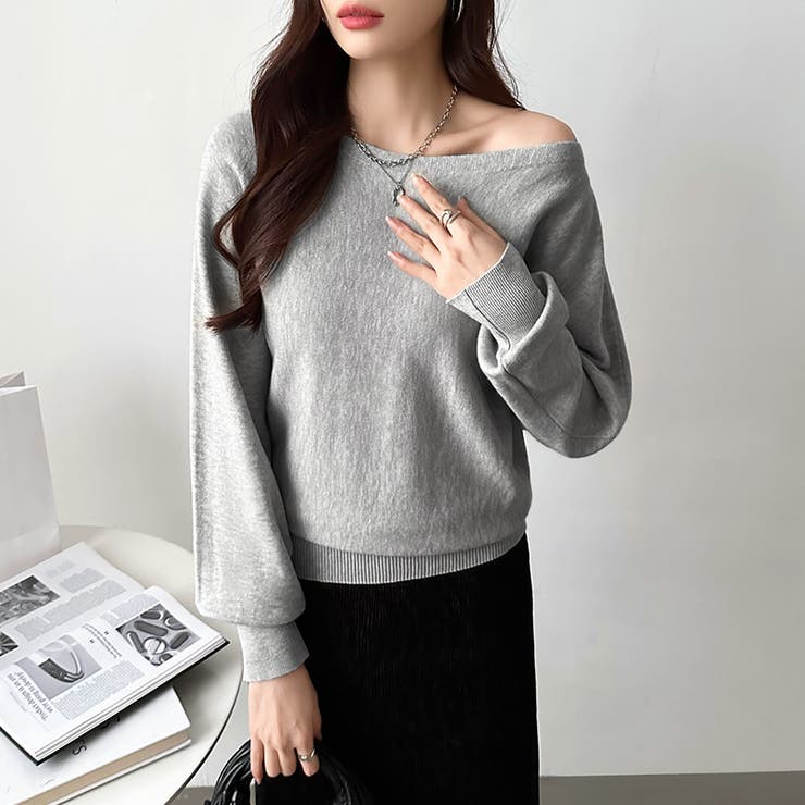 ボートネックニット ワンショルダー オフショルダー | COCOMOMO | 詳細画像31 